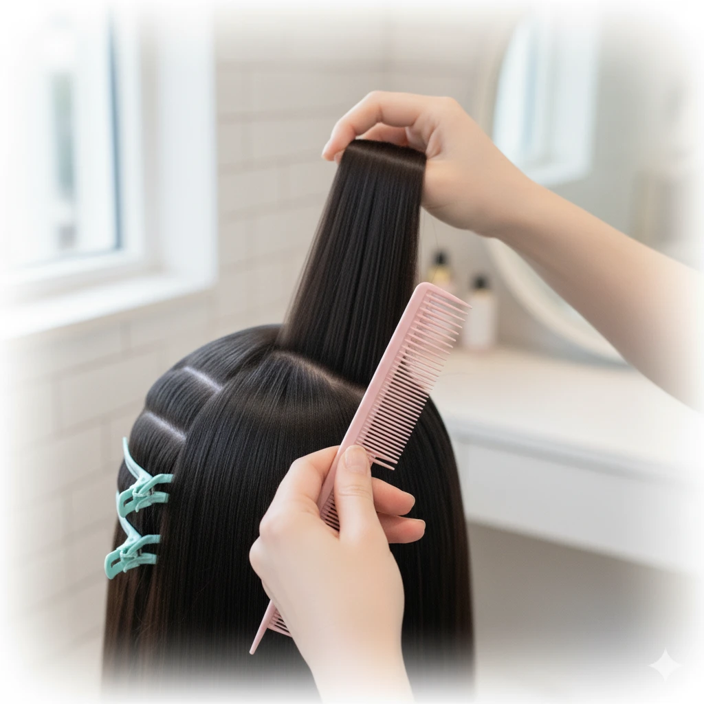 Backcomb with Gentle Downward Strokes