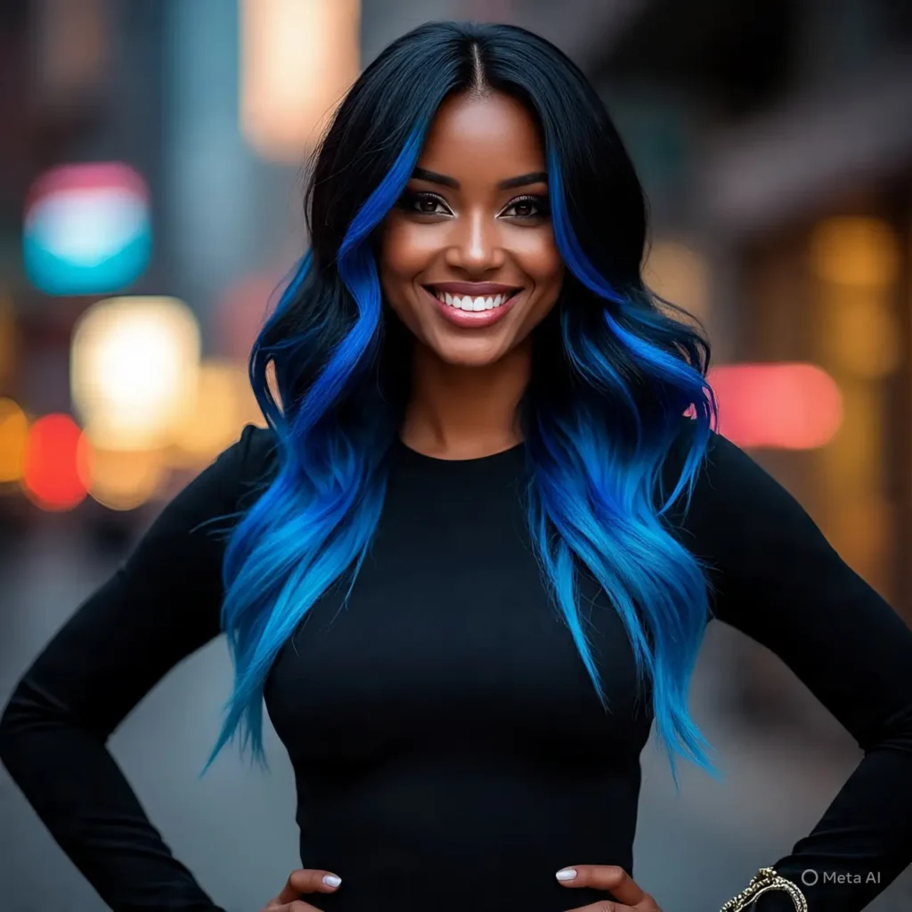 Black Hair with Electric Blue Highlights