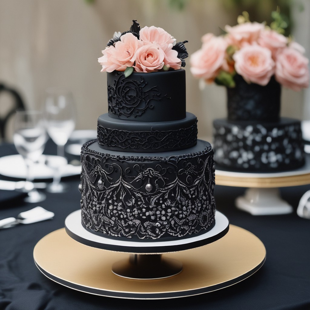 Dark Wedding Cake With Unique Designs