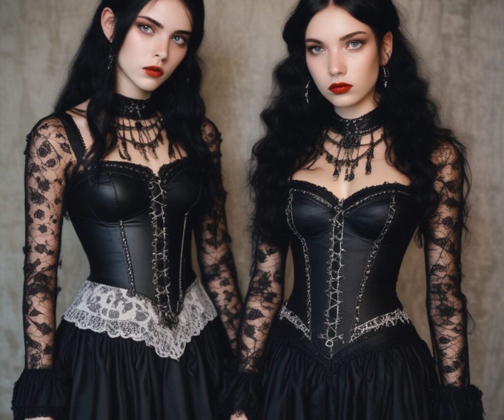 girls in black lace and corset tops