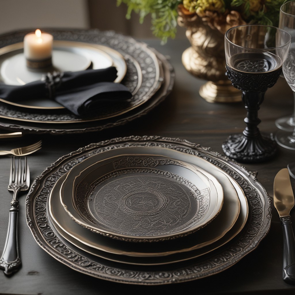 Gothic-Inspired Charger Plates and Table Settings