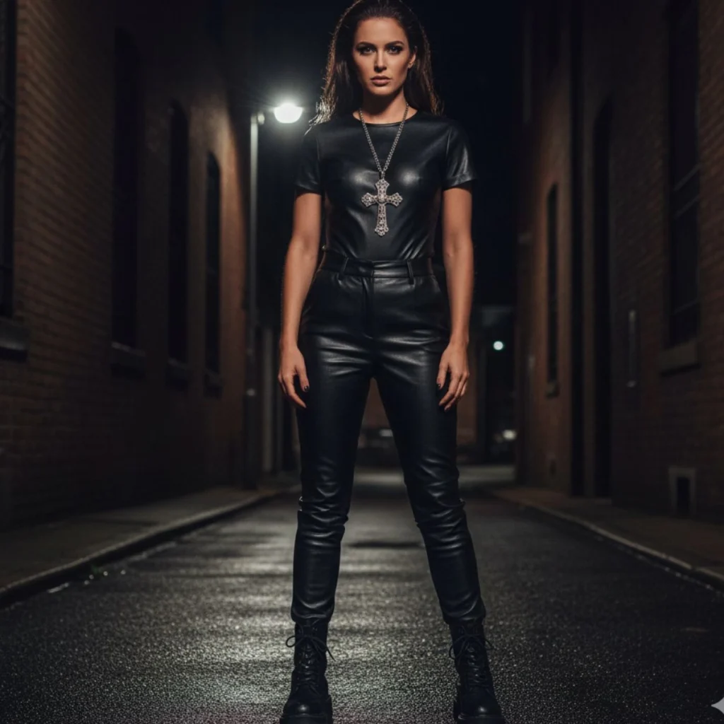 All-Leather Look + Cross Necklace