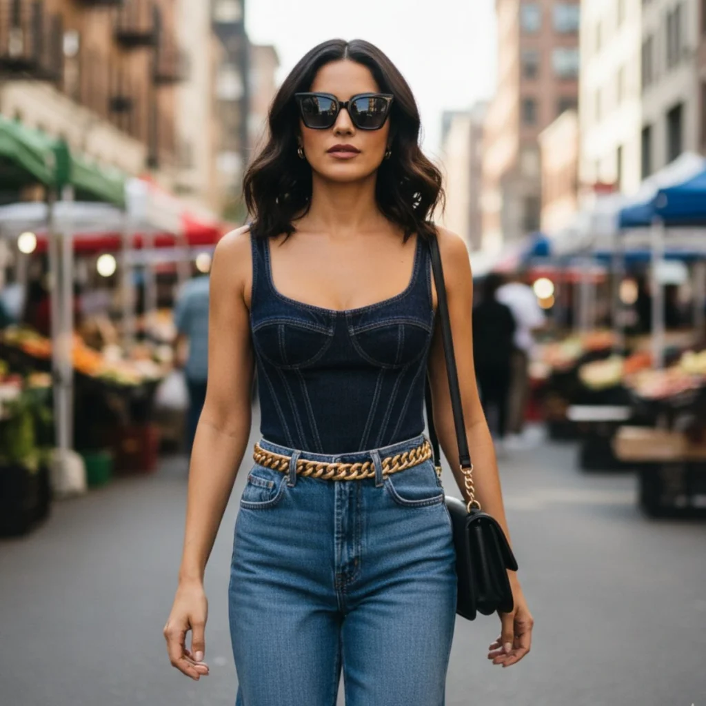 Denim Corset + Wide-Leg Jeans