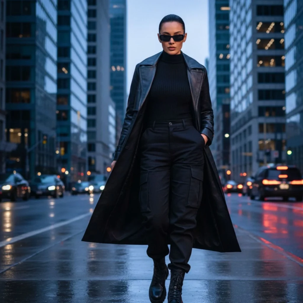 Trench Coat + Knit Turtleneck + Cargo Pants