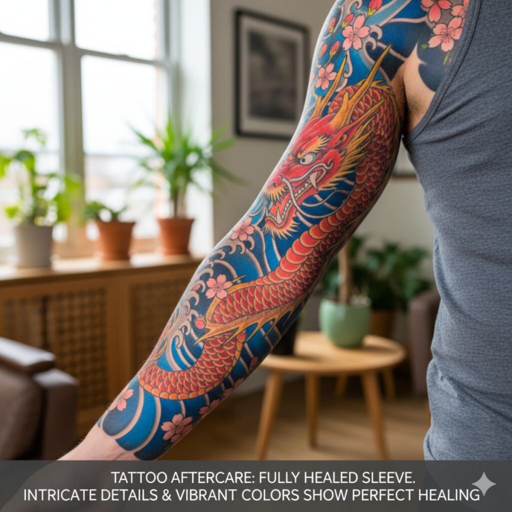 fully healed large sleeve tattoo