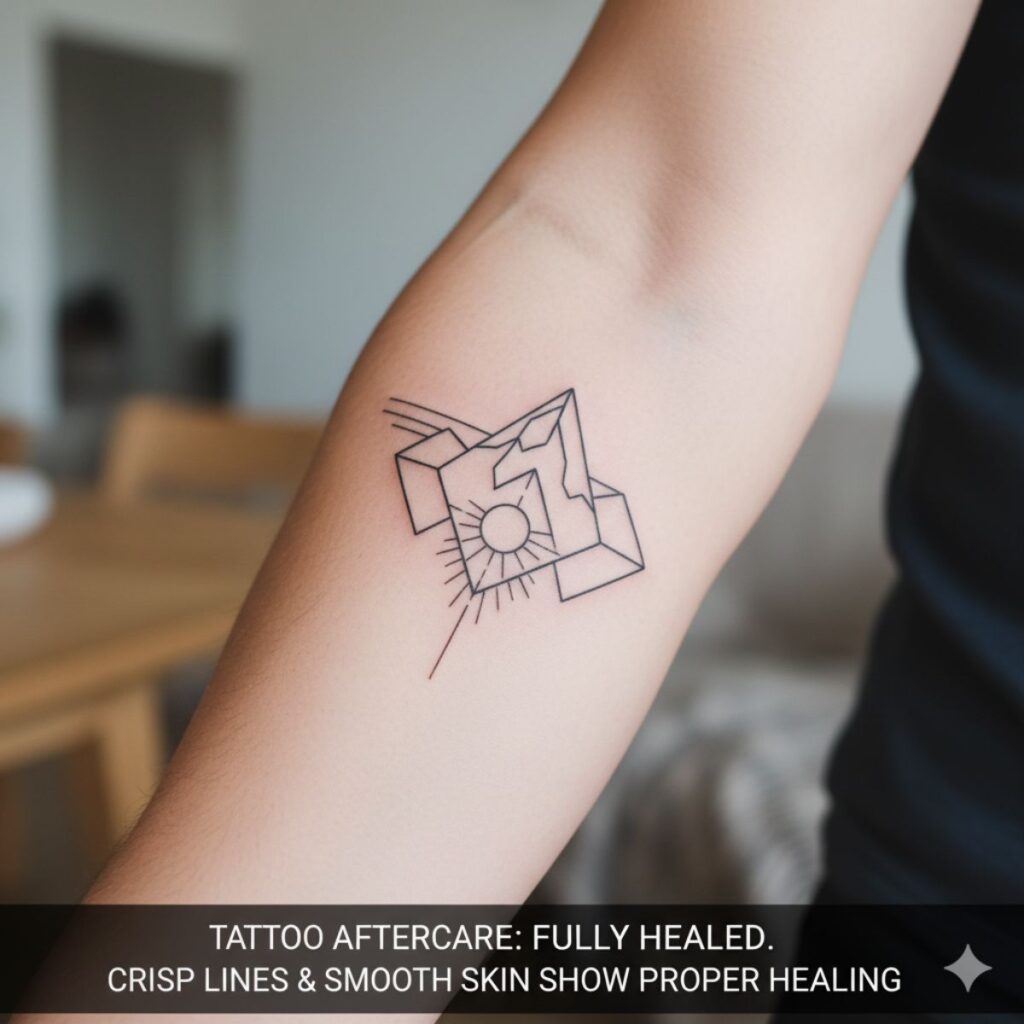 fully healed linework tattoo