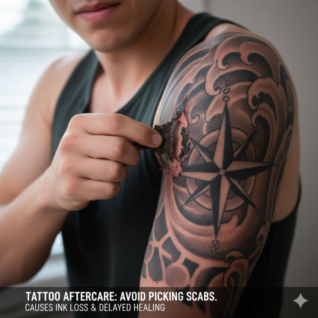 Picking scabs or peeling skin During Healing of tattoo
