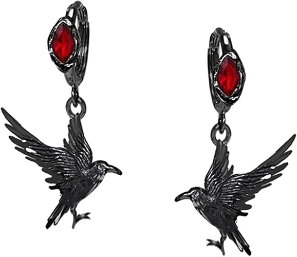 Crow Red Pendant Earrings – Gothic Style 