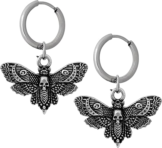 Gothic Hawkmoth Skull Dangle Earrings 